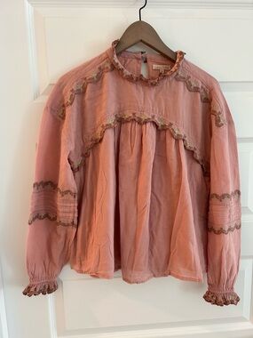 Louise Misha Pink Ruffle Blouse Size M US 38 FR